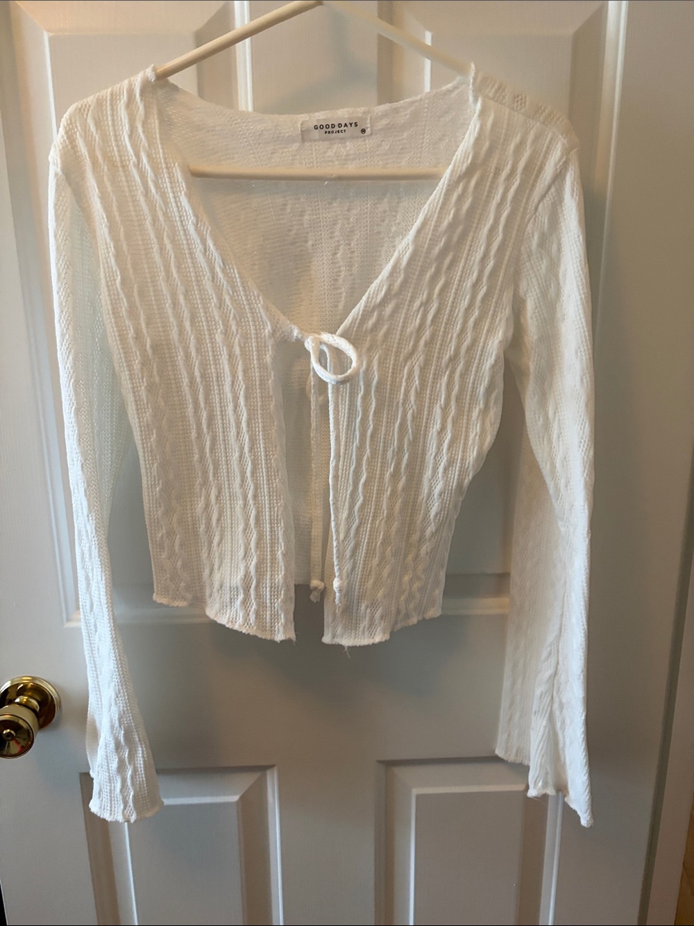 White Tie-Front Knit Cardigan